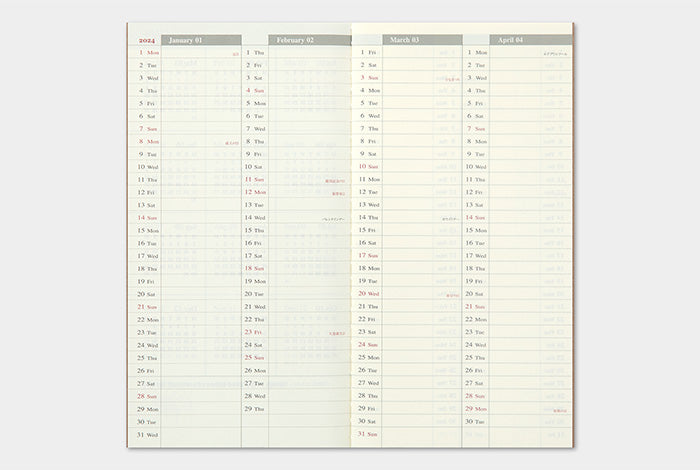 Traveler's Notebook Regular Size Refill 2024 Weekly Vertical