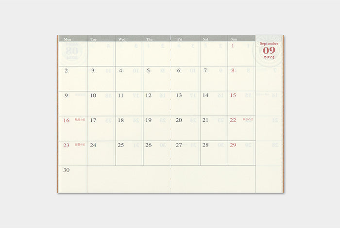 Traveler's Notebook Passport Size Refill 2024 Monthly