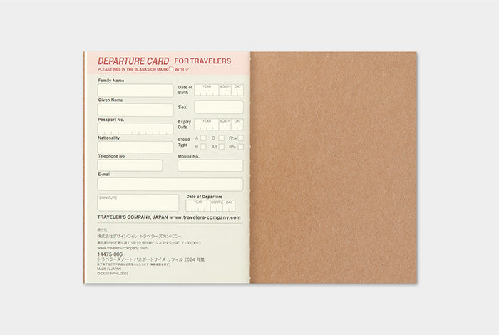 Traveler's Notebook Passport Size Refill 2024 Monthly