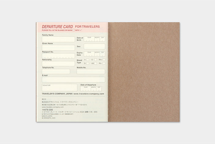 Traveler's Notebook Passport Size Refill 2024 Weekly