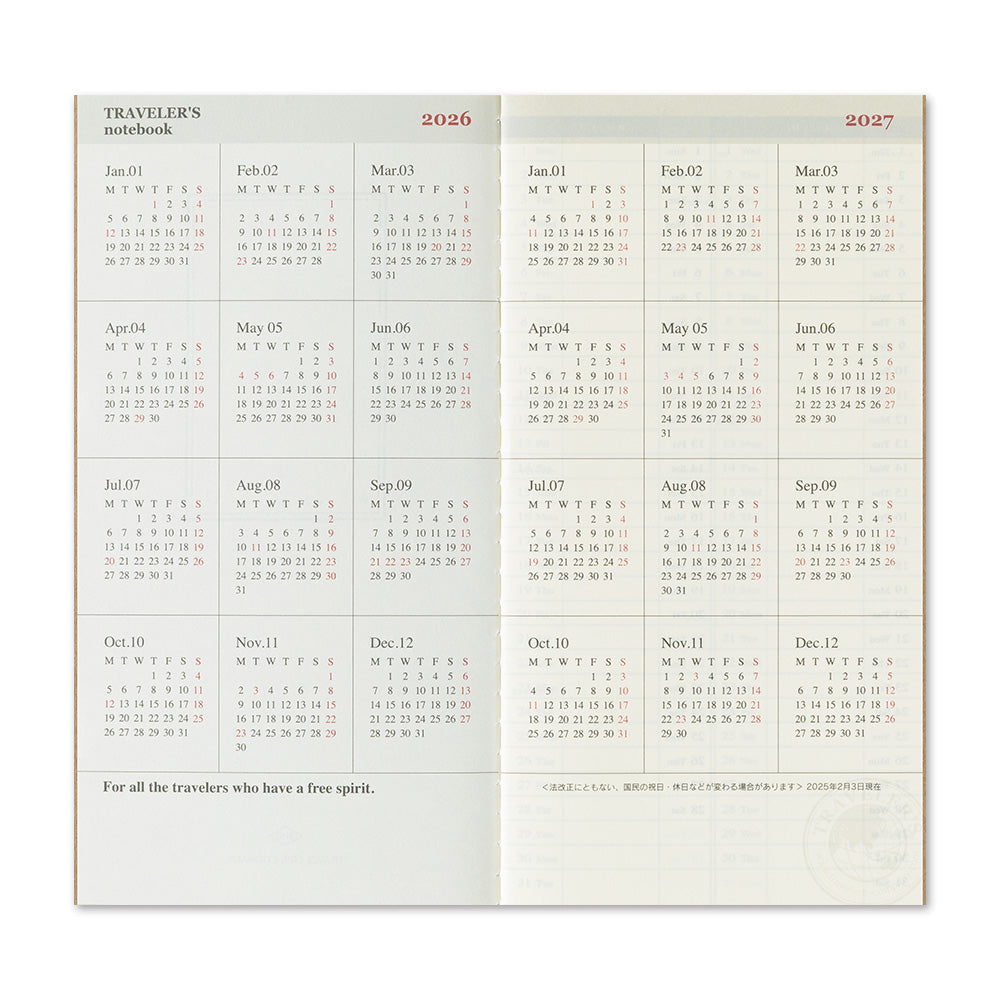 (PRE-ORDER) Traveler's Notebook 2026 Weekly + Memo - Regular Size