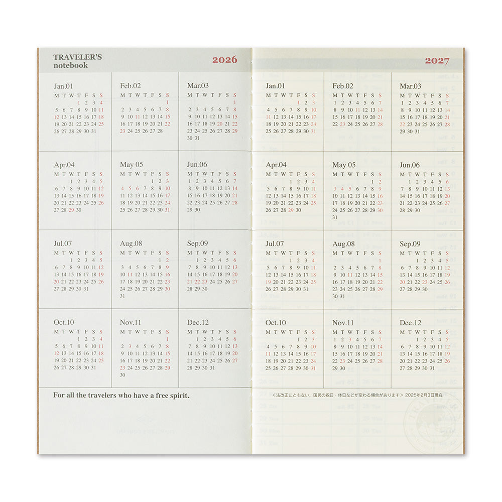 (PRE-ORDER) Traveler's Notebook 2026 Weekly Vertical - Regular Size