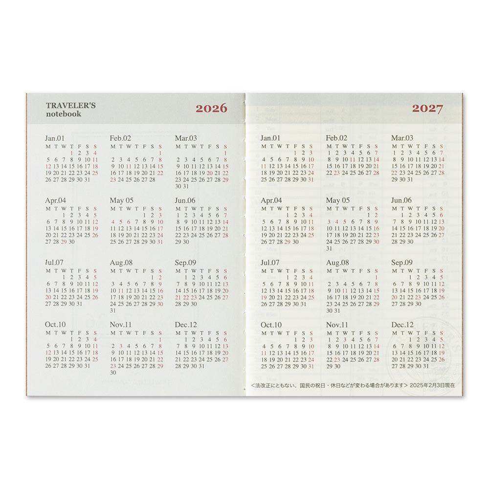(PRE-ORDER) Traveler's Notebook 2026 Weekly - Passport Size