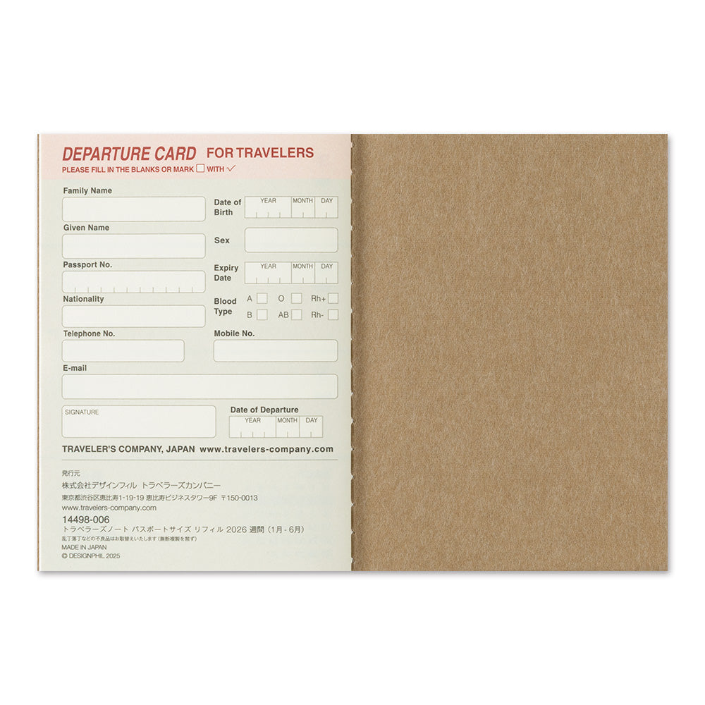 (PRE-ORDER) Traveler's Notebook 2026 Weekly - Passport Size