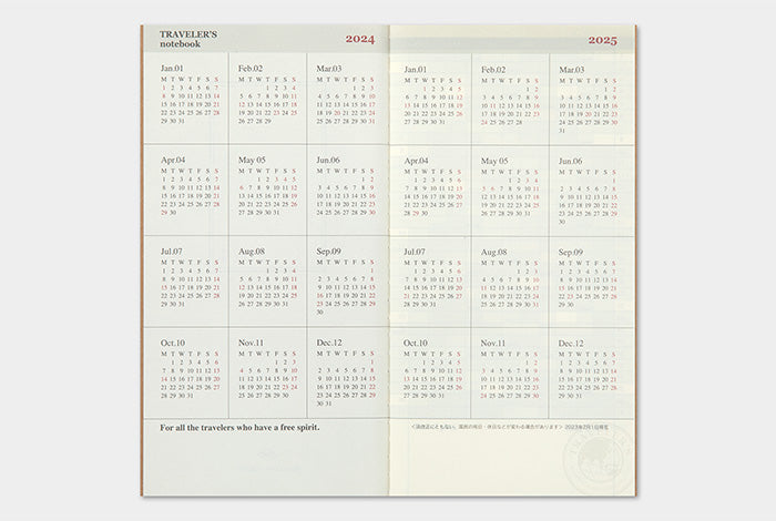 Traveler's Notebook Regular Size Refill 2024 Monthly