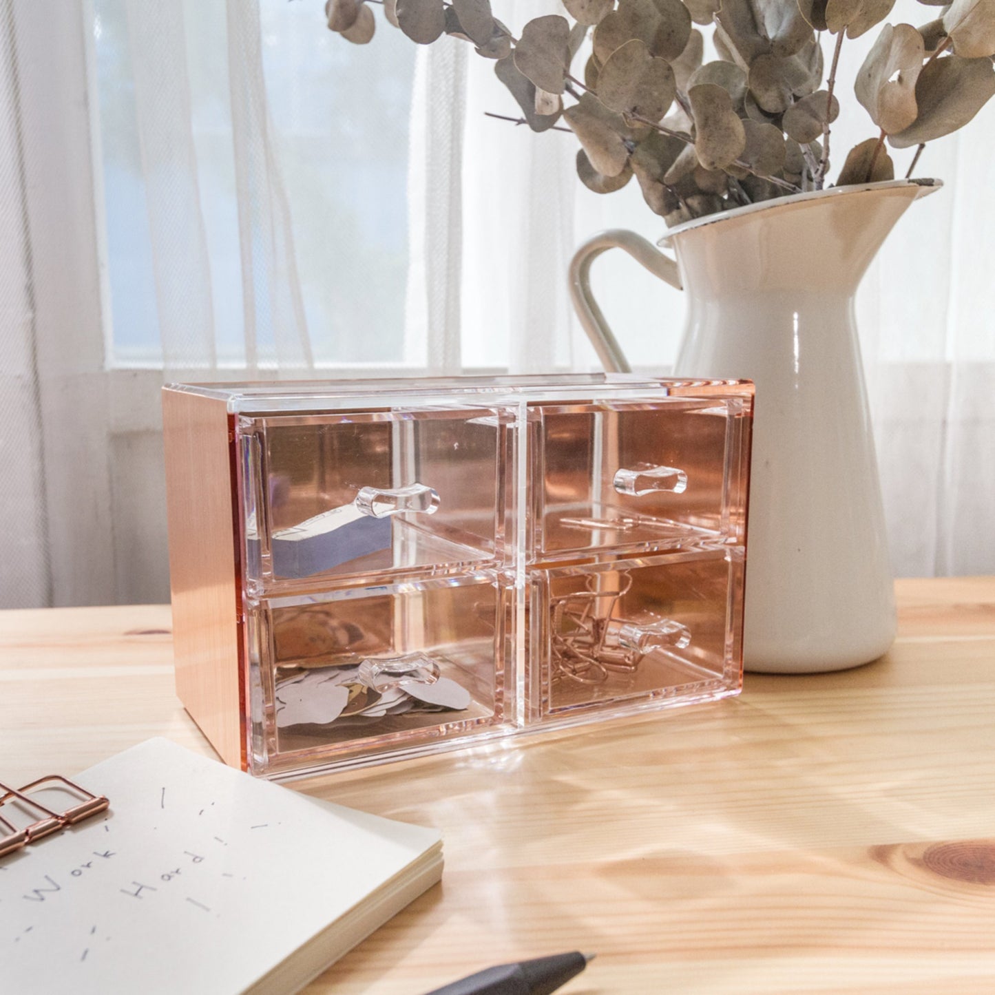 Moosy Life Acrylic 4-Drawer Rose Gold Desktop Organizer