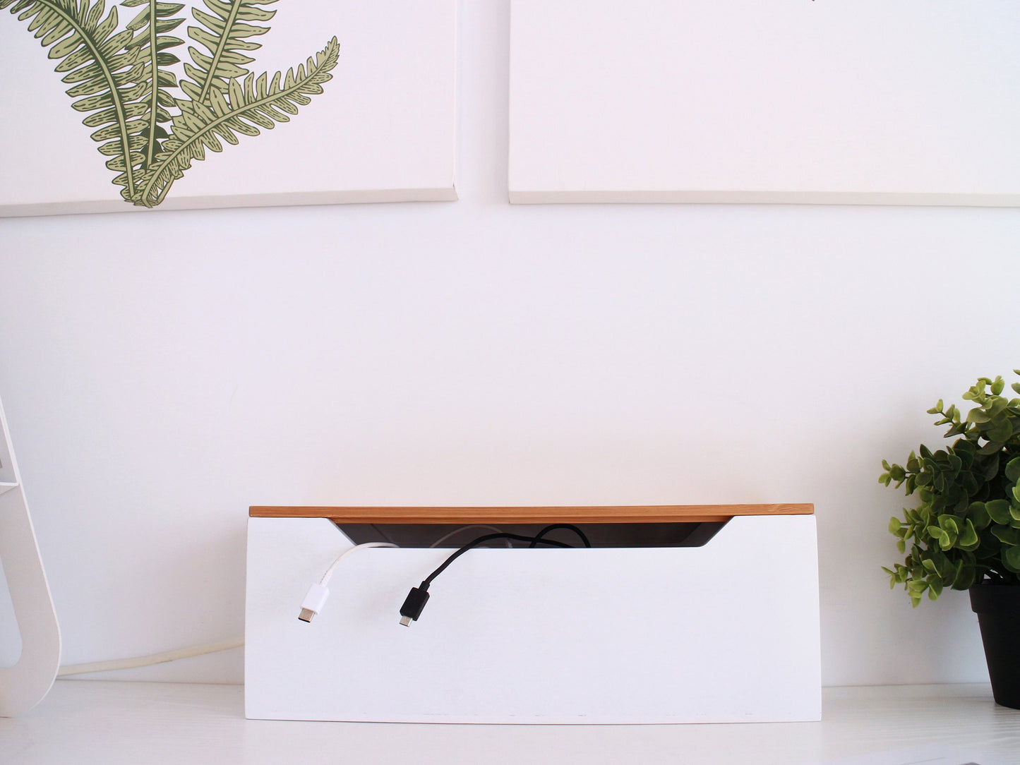 Ligfe Minimalist Bamboo Cable Storage Box - White