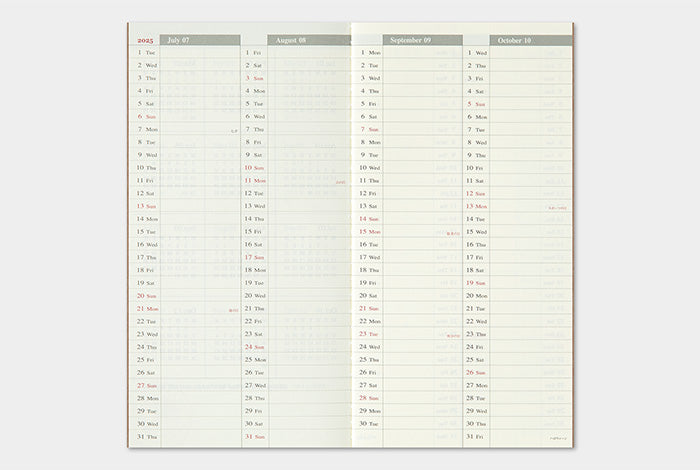 Traveler's Notebook Regular Size Refill 2025 Weekly Vertical