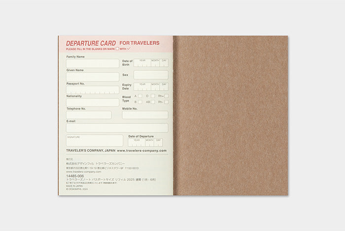 Traveler's Notebook Passport Size Refill 2025 Weekly