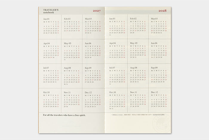 PRE-ORDER Traveler's Notebook Refill 2027 Monthly (Regular size)