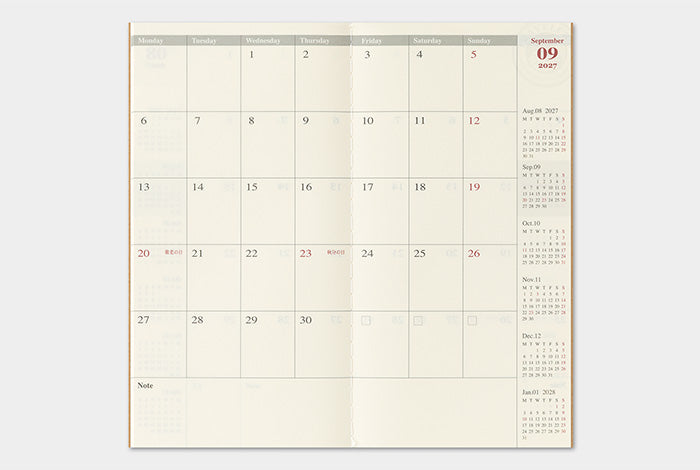 PRE-ORDER Traveler's Notebook Refill 2027 Monthly (Regular size)