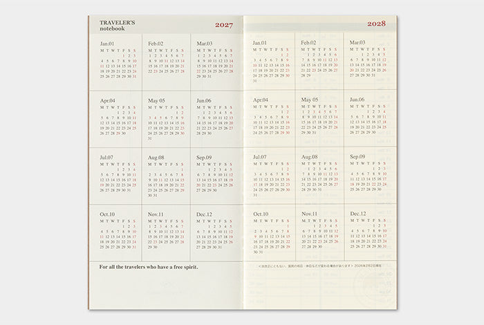 PRE-ORDER Traveler's Notebook Refill 2027 Weekly + Memo (Regular Size)