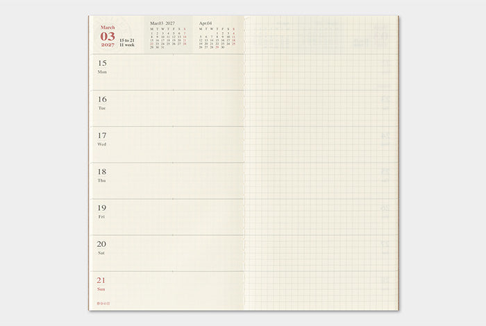 PRE-ORDER Traveler's Notebook Refill 2027 Weekly + Memo (Regular Size)