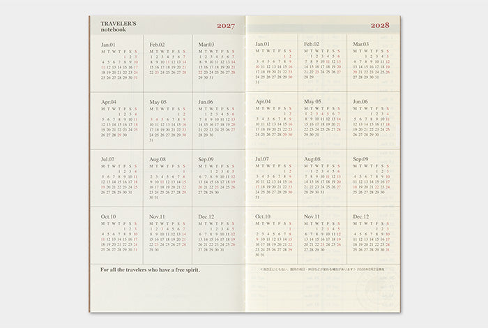 PRE-ORDER Traveler's Notebook Refill 2027 Weekly + Memo (Regular Size)