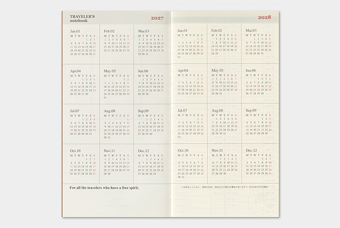 PRE-ORDER Traveler's Notebook Refill 2027 Weekly Vertical (Regular Size)