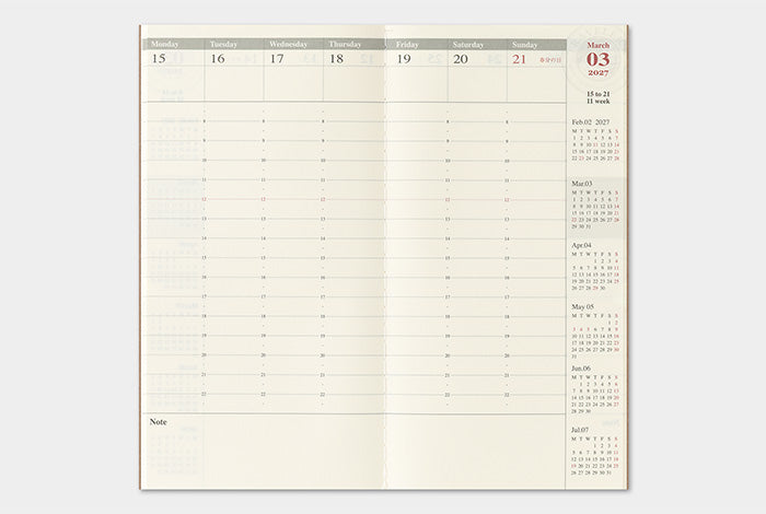 PRE-ORDER Traveler's Notebook Refill 2027 Weekly Vertical (Regular Size)