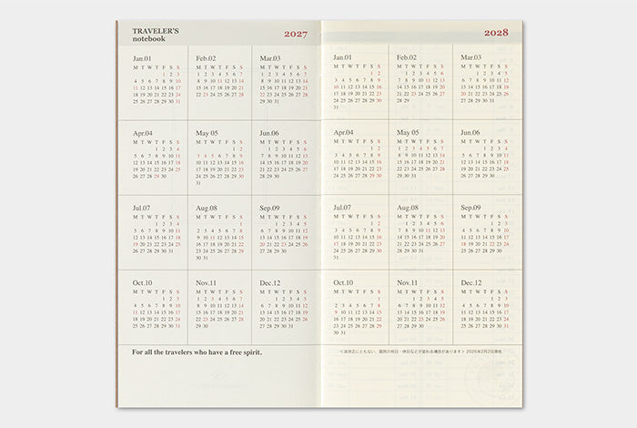 PRE-ORDER Traveler's Notebook Refill 2027 Weekly Vertical (Regular Size)