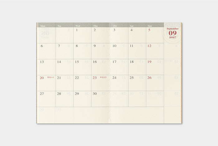 PRE-ORDER Traveler's Notebook Refill 2027 Monthly (Passport Size)