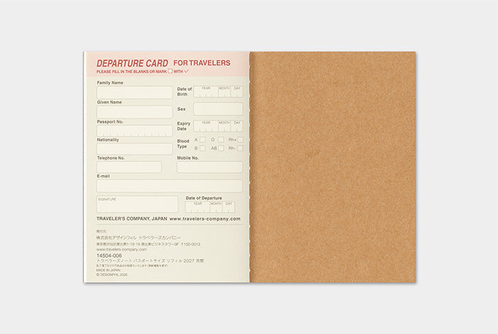 PRE-ORDER Traveler's Notebook Refill 2027 Monthly (Passport Size)