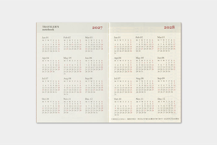 PRE-ORDER Traveler's Notebook Refill 2027 Weekly (Passport size)