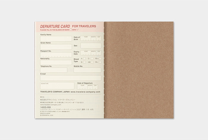 PRE-ORDER Traveler's Notebook Refill 2027 Weekly (Passport size)