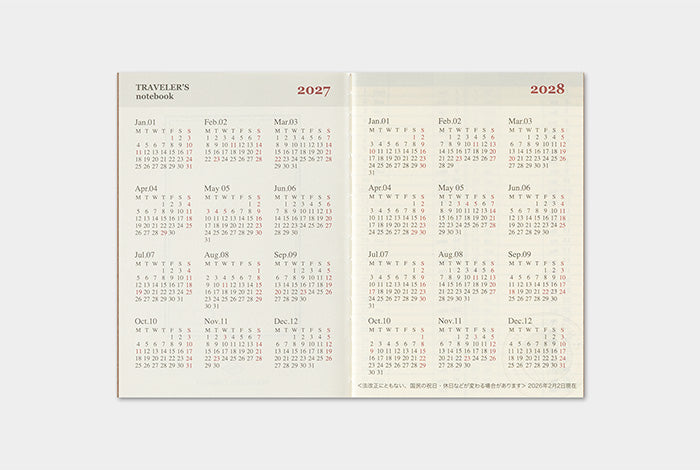 PRE-ORDER Traveler's Notebook Refill 2027 Weekly (Passport size)