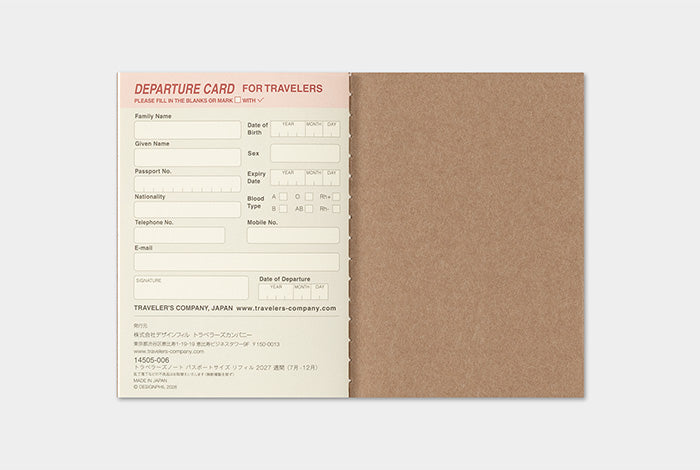 PRE-ORDER Traveler's Notebook Refill 2027 Weekly (Passport size)