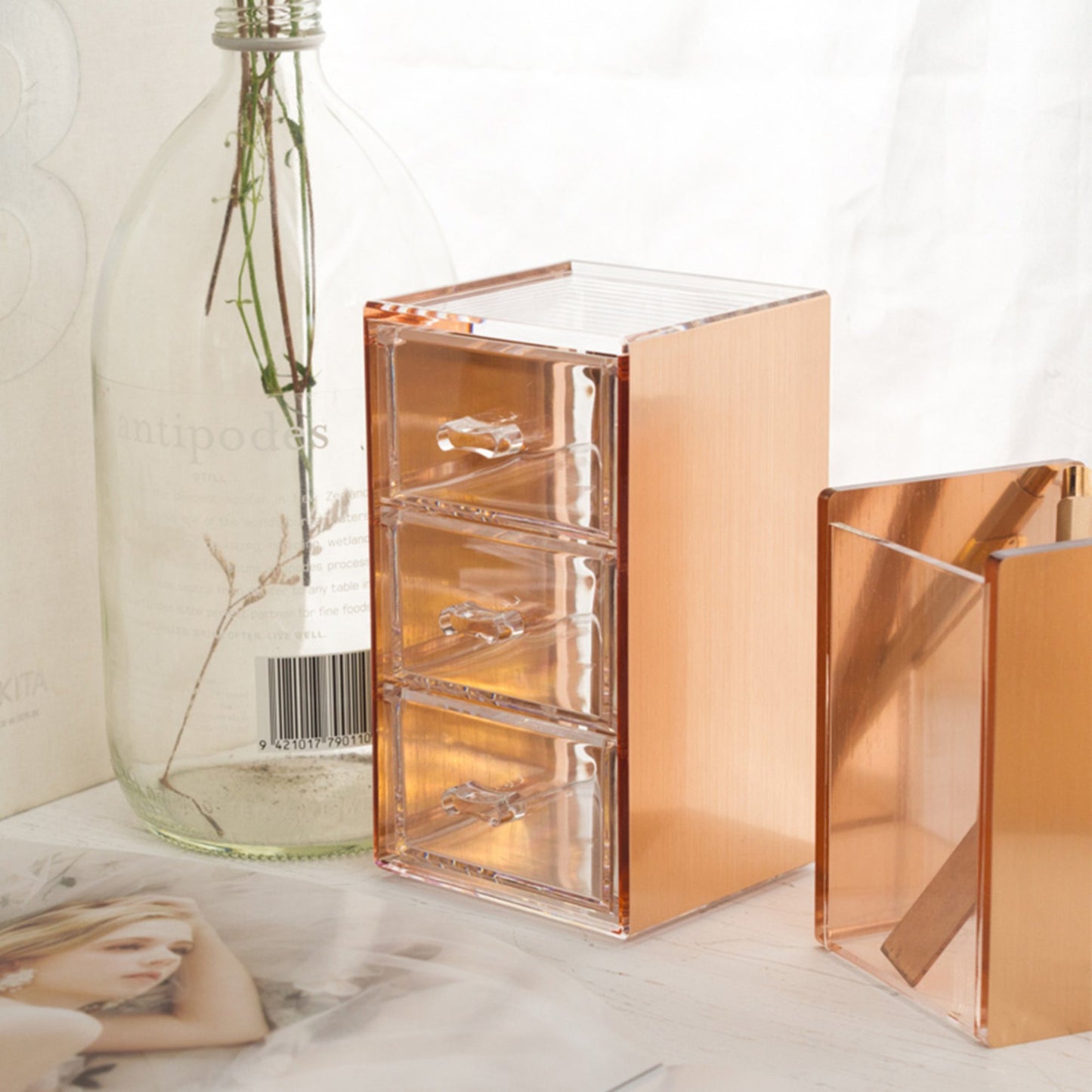 Moosy Life Desk 3 Drawer Rose Gold Organizer